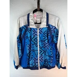 Olympic Exposure Vintage 80s Blue Geometric Windbreaker Jacket OL 530 P Womens S
